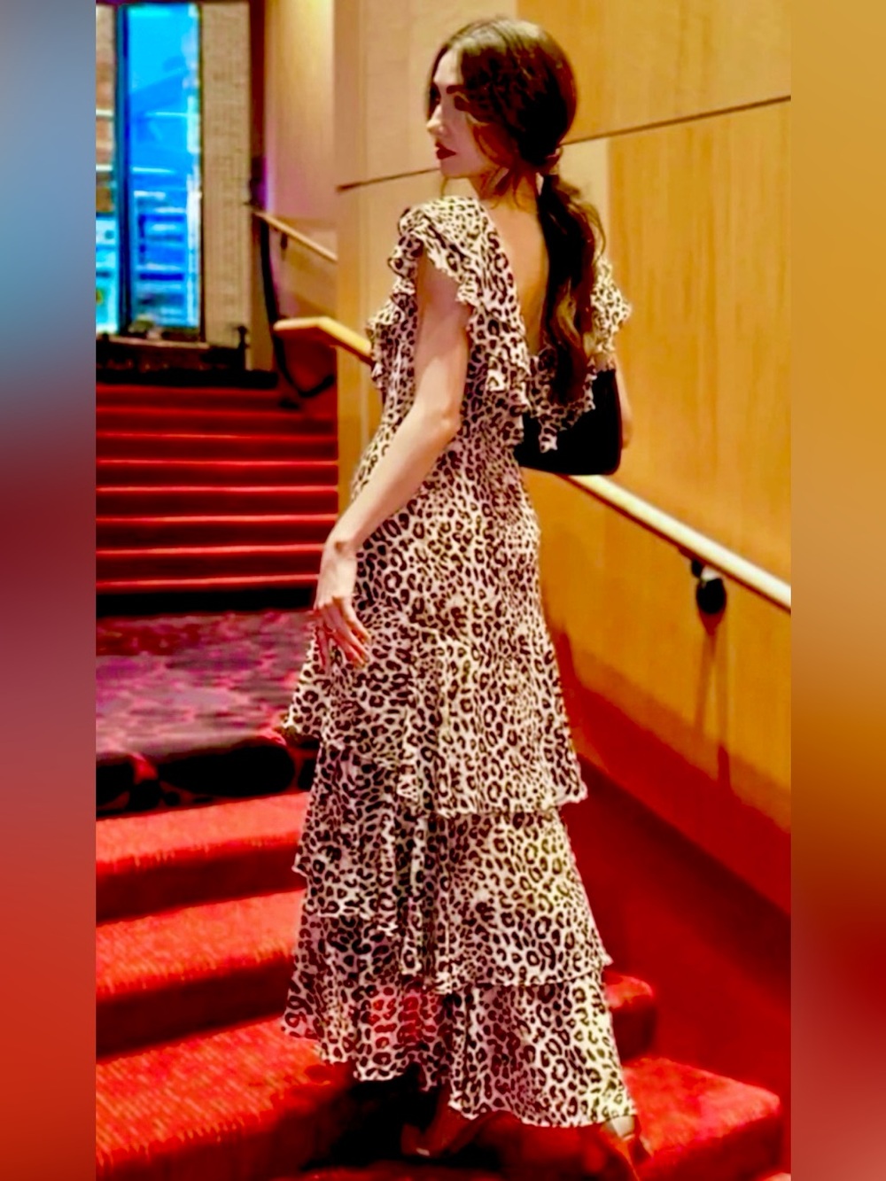 Wayf Animal Print Leopard Ruffle Tiered Maxi Dress NWT